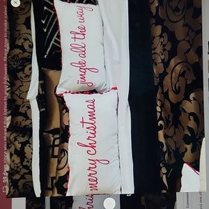 2 white red trim Holiday Pillows